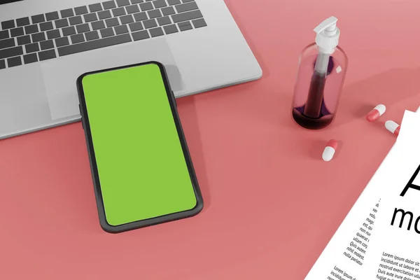 Mockup Telefonu Komórkowego Renderowania Dla Covid Scene Creator — Zdjęcie stockowe