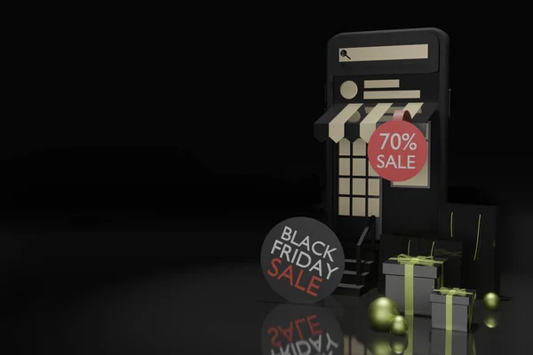 3D渲染空模板讲台模型为产品放置黑色星期五促销网上购物主题 — 图库照片