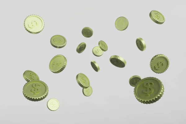 Rendering Golden Coin Falling White Background — Stock Photo, Image