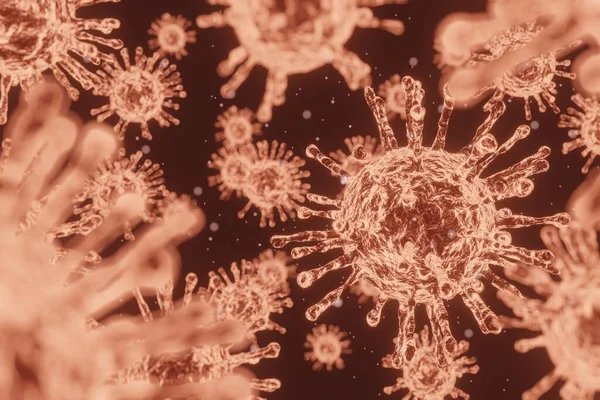 3d illustration of Coronavirus COVID-19 under the microscope. coronavirus outbreak, virus floating in a cellular environment , coronaviruses influenza background, viral disease epidemic