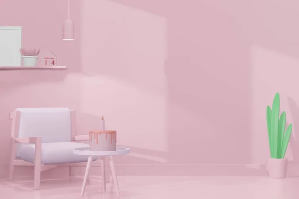 Lovely Happy Valentines Day Room Some Furniture Template Model Mockup — Stock Photo, Image
