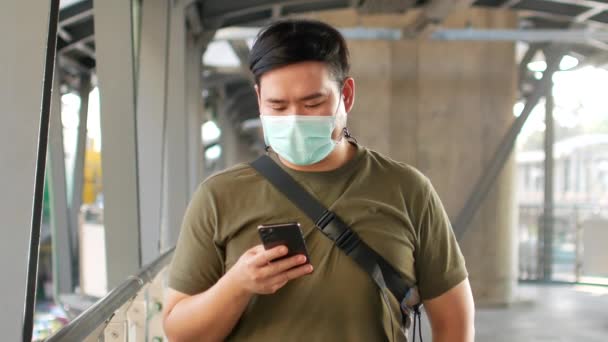 Pov Man Wearing Mask Protect Corona Virus Covid19 While Using — Stock Video