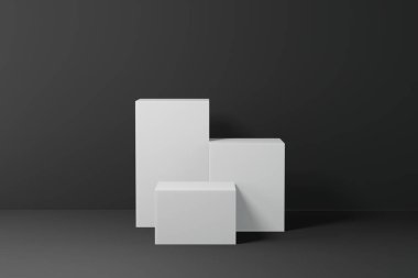 3D, en düşük tasarım ürünü yerleştirmek için boş şablon podyum modellemesi. Çevrimiçi arka plan reklamı