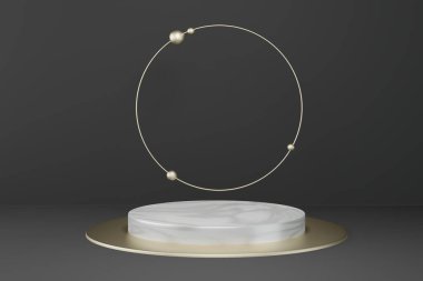 3D, en düşük tasarım ürünü yerleştirmek için boş şablon podyum modellemesi. Çevrimiçi arka plan reklamı