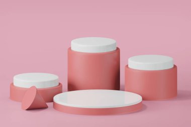 En düşük tasarım ürünü yerleştirmek için podyumun 3D çizimi. Podyum sahne ürünleri reklam arkaplanı