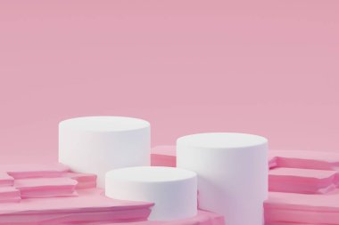 En düşük tasarım ürünü yerleştirmek için podyum vitrininin 3D çizimi. Podyum sahne gösterisi