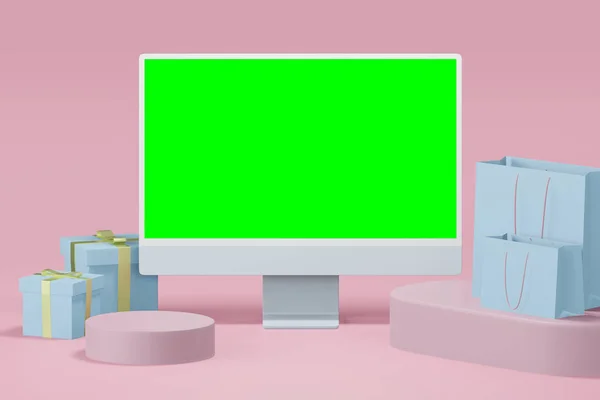 Laptop Computer Mockup Rendering Illustration Screeen Placing Advertisements Minimal Design — Stock Photo, Image