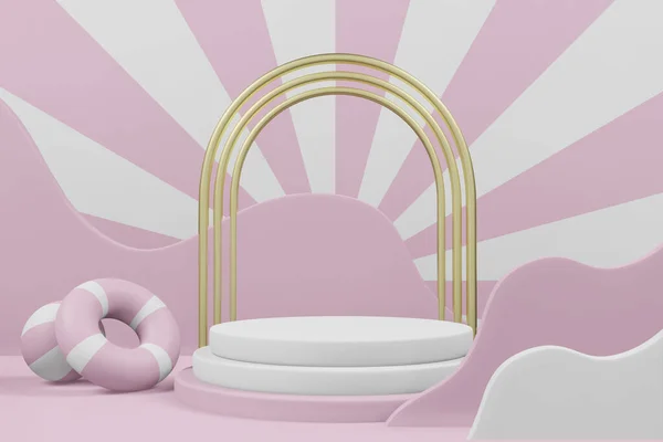 Yaz şablonu podyum sahne gösteriminin asgari tasarım için 3D görüntüleme. 