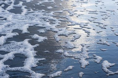 Kirli deniz suyu sahilde