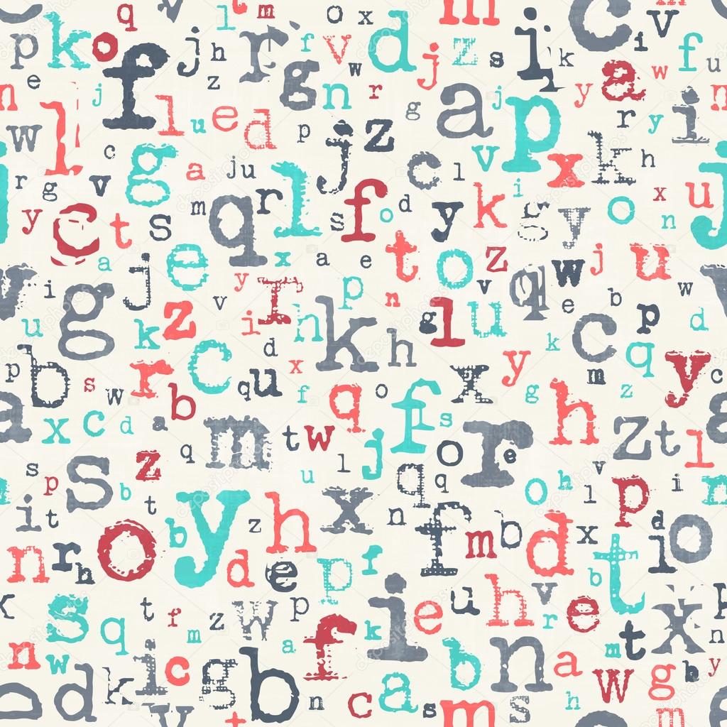 abstract, seamless pattern with colorful alphabet letters ornament over paper texture. vector, retro style background. fashion, textile print with font type design. education concept wallpaper