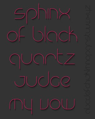 set of stylish, pink, thin line alphabet letters isolated on dark background. vector contemporary font type design. commercial, decorative typeface collection
