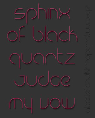 set of stylish, pink, thin line alphabet letters isolated on dark background. vector contemporary font type design. commercial, decorative typeface collection clipart