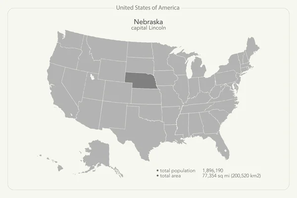 アメリカ合衆国は、地図とネブラスカ州地域を分離しました。アメリカの政治地図をベクトルします。地理的なバナー テンプレート — ストックベクタ