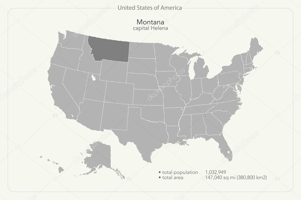 United States of America isolated map and Montana State territory. vector USA political map. geographic banner template