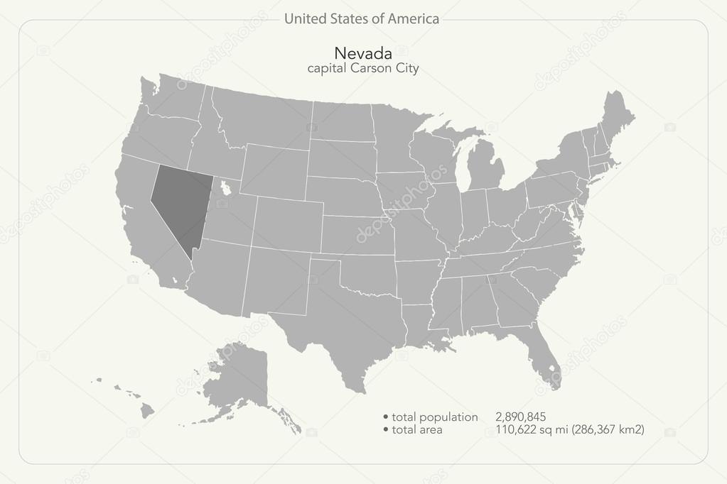 United States of America isolated map and Nevada State territory. vector USA political map. geographic banner template