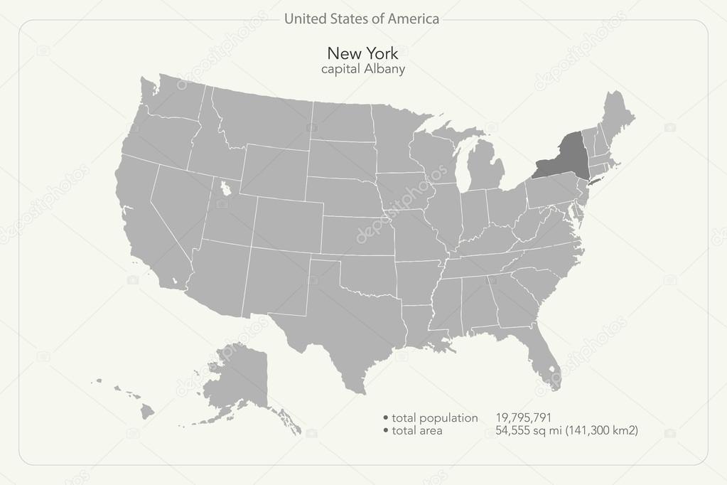 United States of America isolated map and New York State territory. vector USA political map. geographic banner template