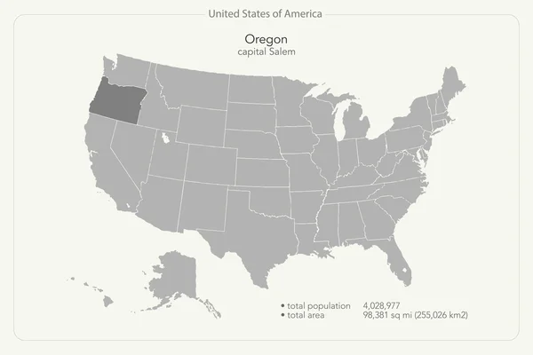 Vereinigte staaten von amerika isolierten karte und oregon staatsterritorium. Vektor USA eine politische Landkarte. Vorlage für geografische Banner — Stockvektor