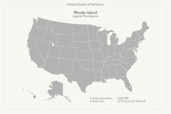 Spojené státy americké, samostatný mapa a území státu Rhode Island. vektorové Usa politické mapy. Šablona geografické nápisu — Stockový vektor