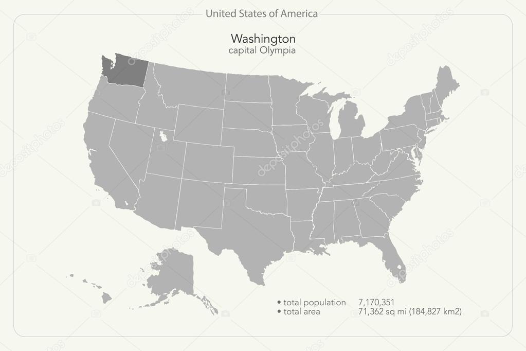 United States of America isolated map and Washington State territory. vector USA political map. geographic banner template