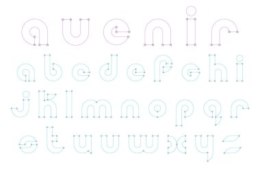 set of thin line style alphabet letters isolated on white background. vector font type design. premium quality lettering collection, futuristic technology typeface