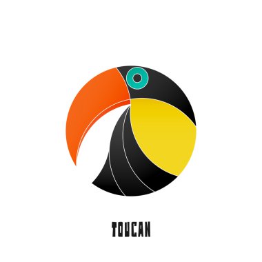 beyaz arka plan üzerinde izole renkli, tropikal kuş simgesi. vektör toucan logo tasarımı. vahşi, sevimli kuş karakteri. popüler, stilize Güney Amerika seyahat maskotu. komik, egzotik kuşlar sembolü
