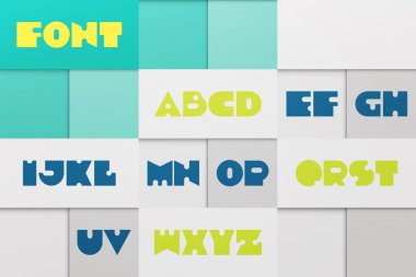 set of stylized, alphabet letters isolated on abstract background. vector contemporary, bold font type. retro character design. distinct logotype typesetting collection. material design poster clipart