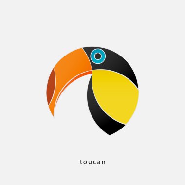 beyaz arka plan üzerinde izole renkli, tropikal kuş simgesi. vektör toucan logo tasarımı. vahşi, komik kuş karakteri. popüler, stilize Güney Amerika seyahat işareti. sevimli, egzotik kuşlar sembolü