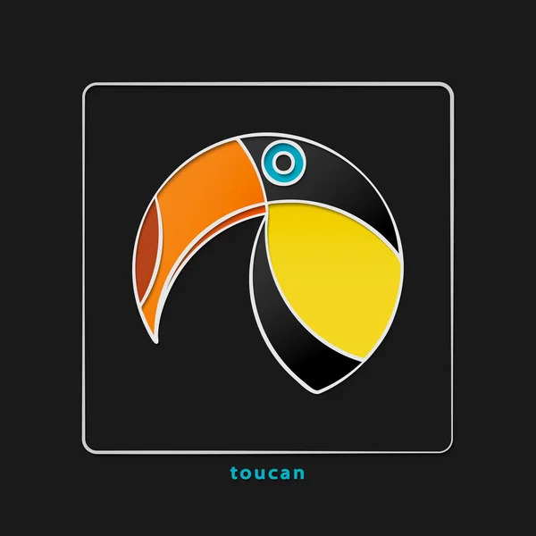 Warna-warni, ikon burung tropis terisolasi pada latar belakang hitam. Desain logo vektor toucan. liar, karakter burung lucu. populer, bergaya, Amerika Selatan perjalanan logotype. lucu, simbol burung eksotis - Stok Vektor