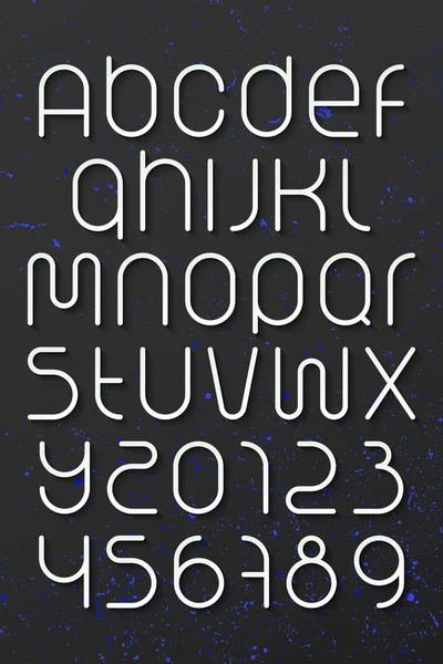 Yuvarlak stil alfabe harfler ve sayılar koyu arka plan üzerinde kümesi. vektör yazı tipi türü tasarımı. modern, ticari yazı simgeler. stilize logo metin dizgi. çağdaş tipografi şablonu — Stok Vektör