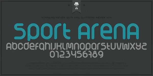 Set of sport style alphabet letters and numbers isolated on paper background. vector, dynamic stylized font type design. running track concept typesetting. athletic sports competition typeface — Stock Vector