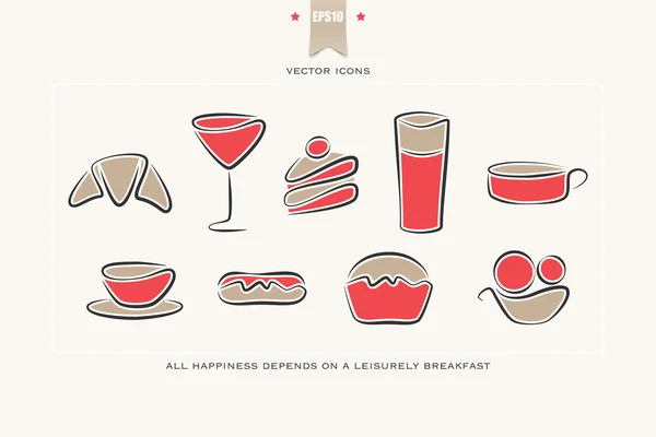 Set of hand drawn style breakfast icons isolated on white background. vector morning food and drink symbol design. cafe and restaurant menu sign. bakery logo design — Stock Vector
