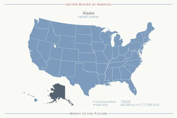 Mapa aislado de los Estados Unidos de América y territorio estatal de Alaska. vector mapa político de EE.UU.. diseño de banner geográfico — Archivo Imágenes Vectoriales