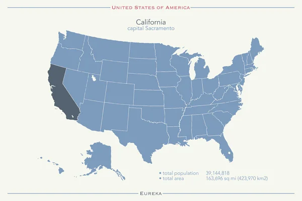 Stany Zjednoczone na białym tle, mapa i terytorium Państwa California. wektor Mapa polityczna Usa. szablon transparent geograficzny — Wektor stockowy