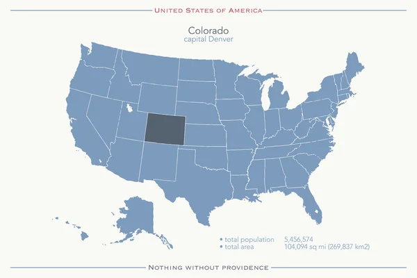 Spojené státy americké, samostatný mapa a území státu Colorado. vektorové Usa politickou mapu. návrh geografického nápisu — Stockový vektor