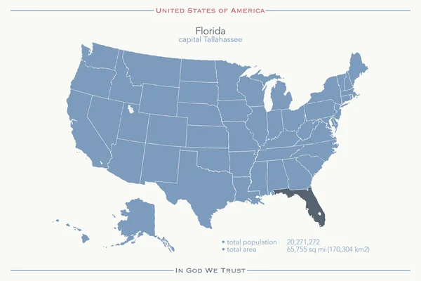 Verenigde Staten van Amerika geïsoleerd kaart en het grondgebied van de staat Florida. politieke kaart van de V.s. vector. geografische spandoekontwerp — Stockvector