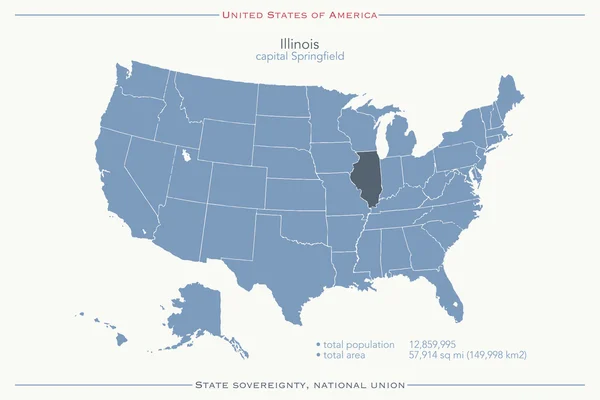 Spojené státy americké, samostatný mapa a území státu Illinois. vektorové Usa politickou mapu. návrh geografického nápisu — Stockový vektor