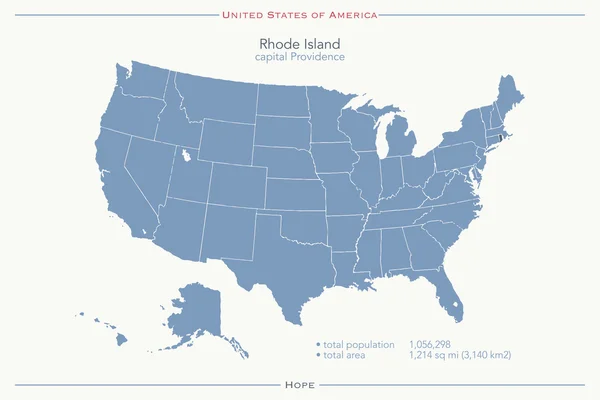 Vereinigte Staaten von Amerika isolierten Karte und Rhode Inselstaat Territorium. Vektor usa politischen Landkarten. Vorlage für geografische Banner — Stockvektor