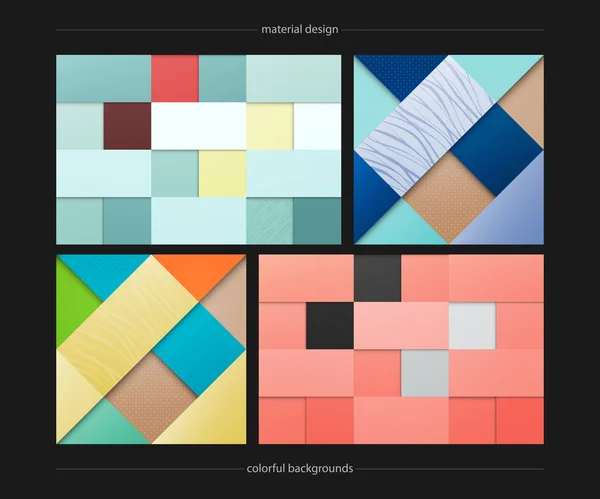 Zusammenstellung abstrakter, farbenfroher Hintergründe. Vektor geometrischen, Mode-Tapeten-Vorlagen. Materialdesign-Kulissen Kollektion. Origami-Stil, Vektor, Visitenkarten-Layout — Stockvektor