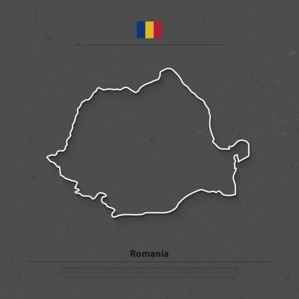 Rumania mapa y los iconos oficiales de la bandera sobre fondo grunge. vector rumano mapa político contorno. Plantilla de banner geográfico del Estado europeo. viaje y concepto de negocio vector — Vector de stock