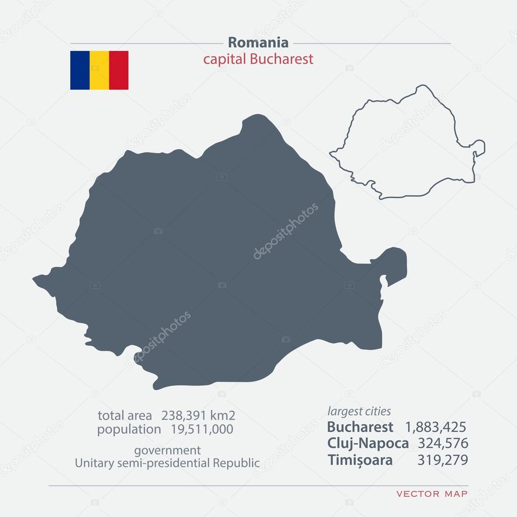 Romania isolated maps and official flag icon. vector Romanian political map icons with general information. European State geographic banner template. travel and business concept vector