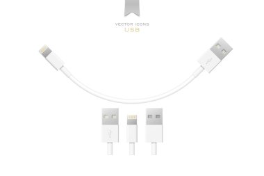 usb arayüz kablolarını beyaz arka plan üzerinde izole kümesi. Evrensel seri veri yolu 3d simgeleri tasarım vektör. bilgisayar çevre birimleri bağlayıcı veya smartphone şarj kaynağı