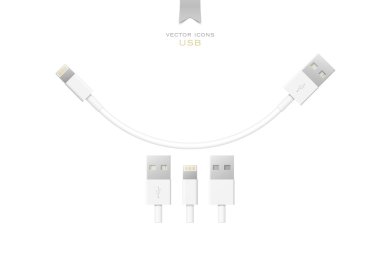 set of usb interface cables isolated on white background. vector universal serial bus 3d icons design. computer peripherals connector or smartphone recharge supply clipart