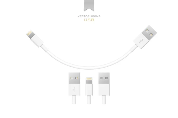 usb arayüz kablolarını beyaz arka plan üzerinde izole kümesi. Evrensel seri veri yolu 3d simgeleri tasarım vektör. bilgisayar çevre birimleri bağlayıcı veya smartphone şarj kaynağı