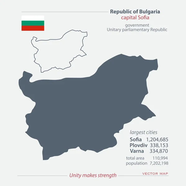 Bulgarien isolerade kartor och officiella flaggikonen. vektor bulgariska politiska karta ikoner med allmän information. Europeisk stat geografisk banner mall. researrangemang och koncept karta — Stock vektor