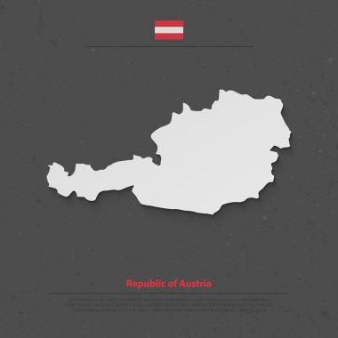 Avusturya Cumhuriyeti izole harita ve resmi bayrak simgeleri. vektör Avusturya siyasi harita düz stil illüstrasyon. Avrupa ülke coğrafi afiş şablonu 