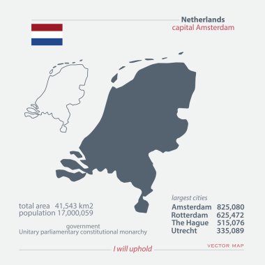 Hollanda Krallığı izole haritalar ve resmi bayrak simgesi. genel bilgi ile vektör Hollanda siyasi harita simgeleri. Eu coğrafi afiş şablonu. seyahat ve iş konsepti haritası