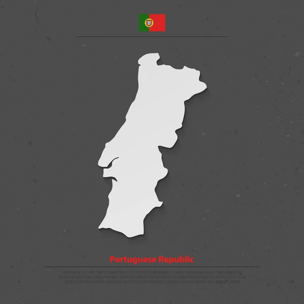 Portugalská republika, samostatná mapa a oficiální vlajka. vektor Portugalská politická mapa, ilustrace. Šablona cestovního nápisu evropského státu — Stockový vektor
