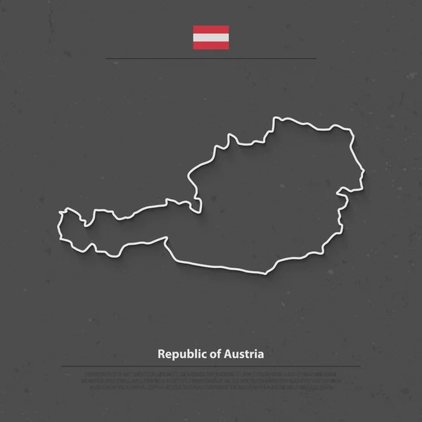 República de Austria mapa aislado e iconos oficiales de la bandera. vector mapa político austríaco delgada línea contorno ilustración. Plantilla de banner geográfico del Estado europeo — Vector de stock