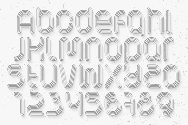 Σετ των γραμμάτων και των αριθμών του αθλητικού στυλ σε λευκό φόντο. διάνυσμα, σχεδιασμός τύπου γραμματοσειράς 3D. ρύθμιση της έννοιας του κομματιού. λεπτή γραμμή και μεγάλη σκιά γραμματοσειρά — Διανυσματικό Αρχείο