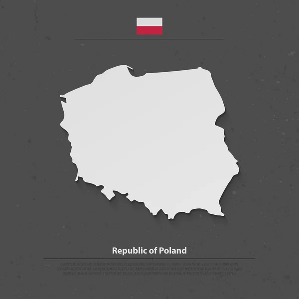 Mappa isolata della Repubblica di Polonia e icone ufficiali della bandiera. vettore polacco mappa politica 3d illustrazione. Modello di banner geografico per paese europeo — Vettoriale Stock